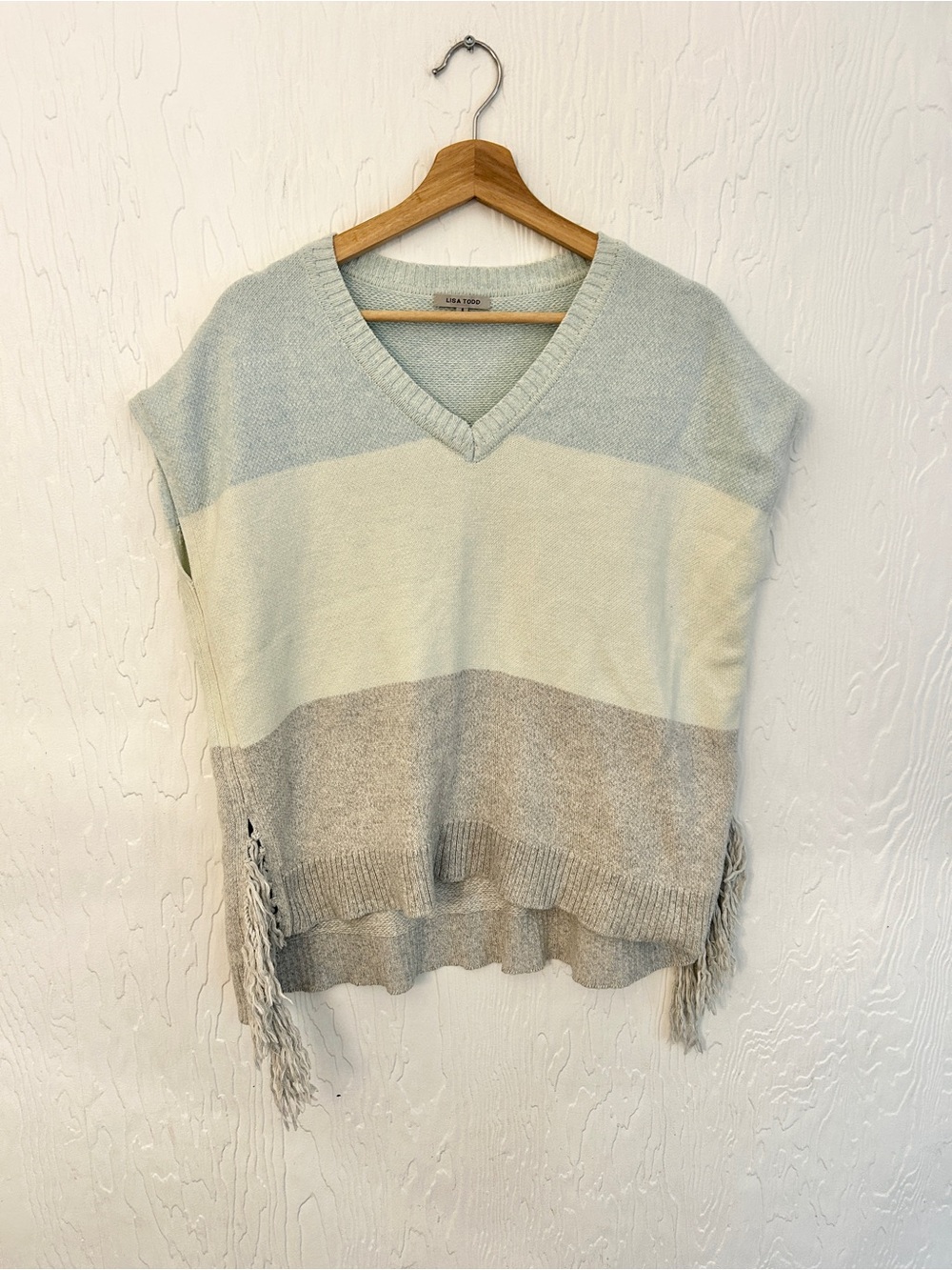 LISA TODD Cotton Cashmere Striped Tassel Knit Vest Small Coastal Cowgirl Western
